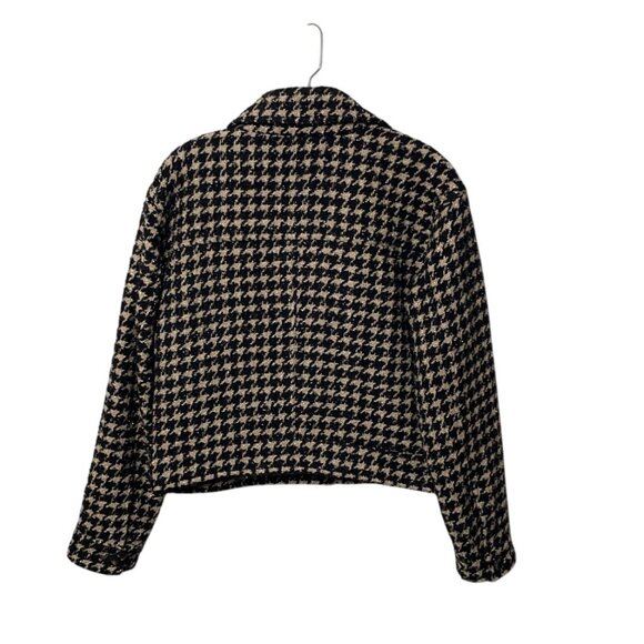 Avec Les Filles Lea Houndstooth Size L Cropped Tweed Wool Blazer Jacket Metallic - Picture 2 of 9